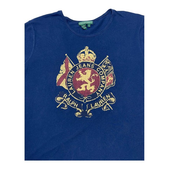 Ralph Lauren Women's Navy and Burgundy  Coat Of Arms T-Shirt Size Large - Picture 4 of 8